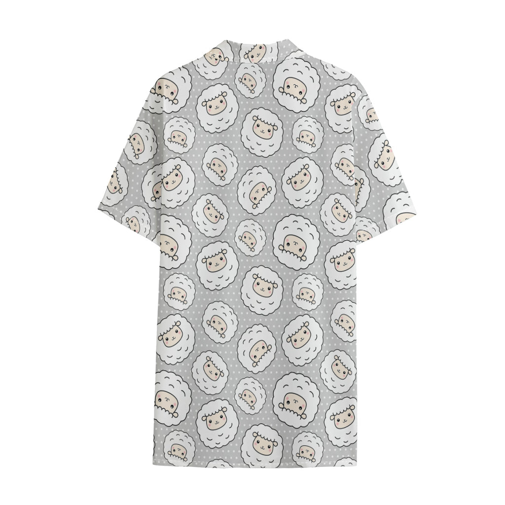 Kawaii Sheep Pattern Print Cotton Hawaiian Shirt