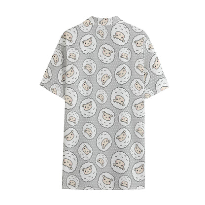 Kawaii Sheep Pattern Print Cotton Hawaiian Shirt