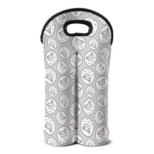 Kawaii Sheep Pattern Print Double Neoprene Wine Tote