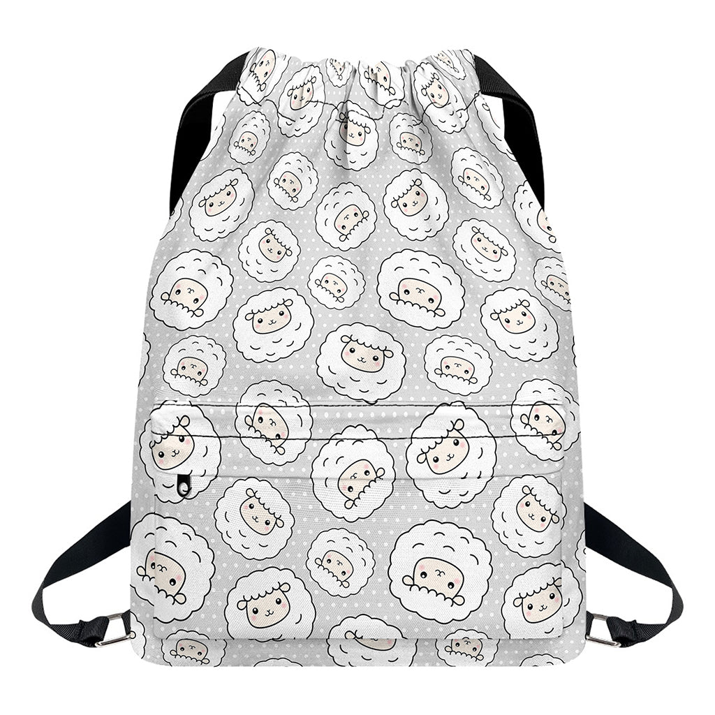 Kawaii Sheep Pattern Print Drawstring Backpack