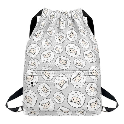 Kawaii Sheep Pattern Print Drawstring Backpack