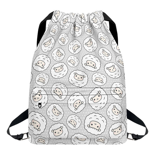 Kawaii Sheep Pattern Print Drawstring Backpack