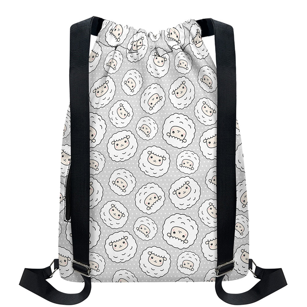 Kawaii Sheep Pattern Print Drawstring Backpack