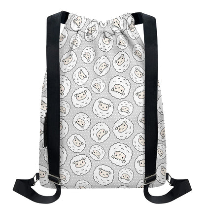 Kawaii Sheep Pattern Print Drawstring Backpack