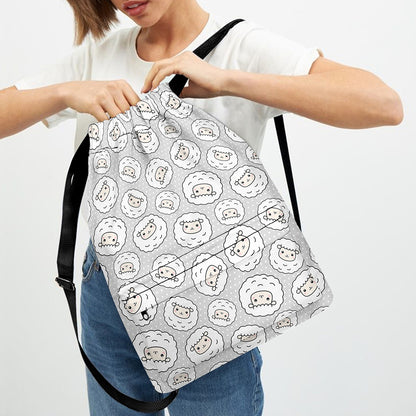 Kawaii Sheep Pattern Print Drawstring Backpack