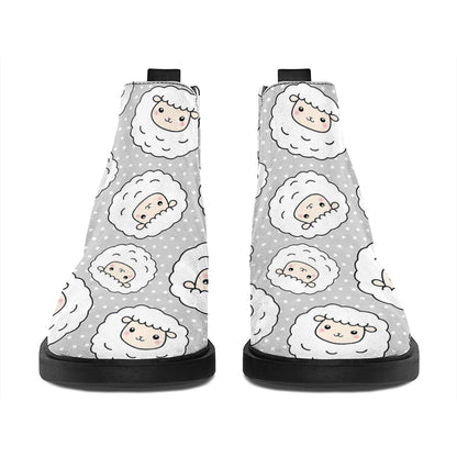 Kawaii Sheep Pattern Print Flat Ankle Boots