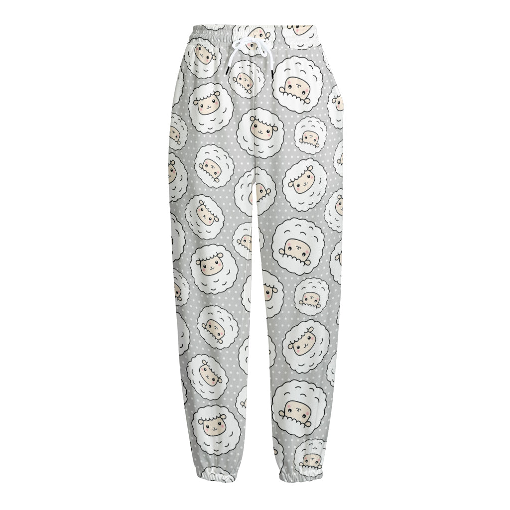 Kawaii Sheep Pattern Print Fleece Lined Knit Pants