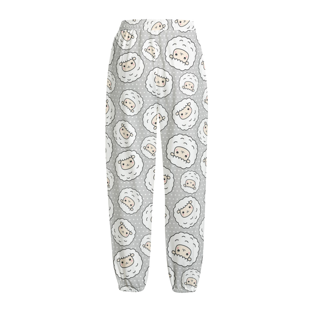 Kawaii Sheep Pattern Print Fleece Lined Knit Pants