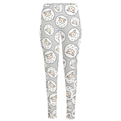 Kawaii Sheep Pattern Print High-Waisted Pocket Leggings