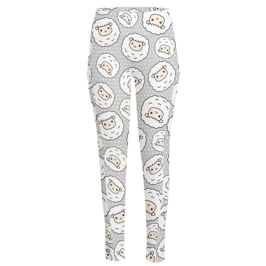 Kawaii Sheep Pattern Print High-Waisted Pocket Leggings
