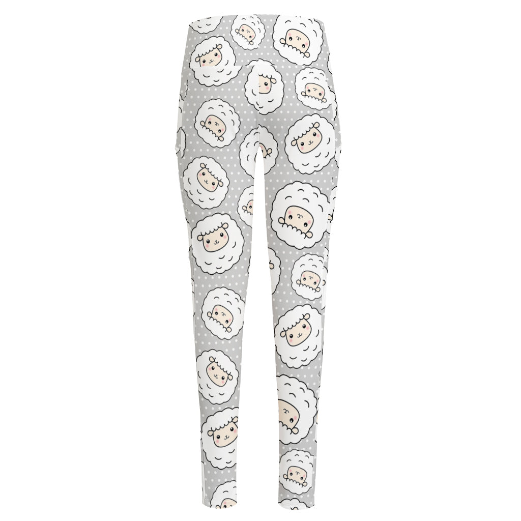 Kawaii Sheep Pattern Print High-Waisted Pocket Leggings