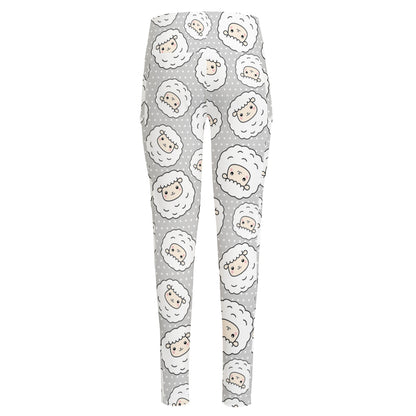 Kawaii Sheep Pattern Print High-Waisted Pocket Leggings