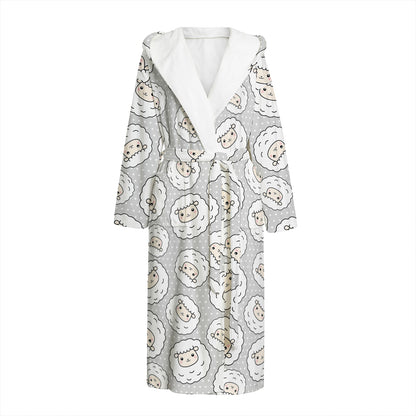 Kawaii Sheep Pattern Print Hooded Bathrobe