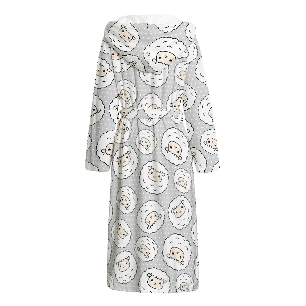 Kawaii Sheep Pattern Print Hooded Bathrobe