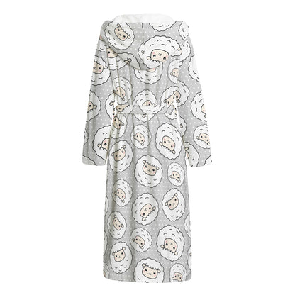 Kawaii Sheep Pattern Print Hooded Bathrobe