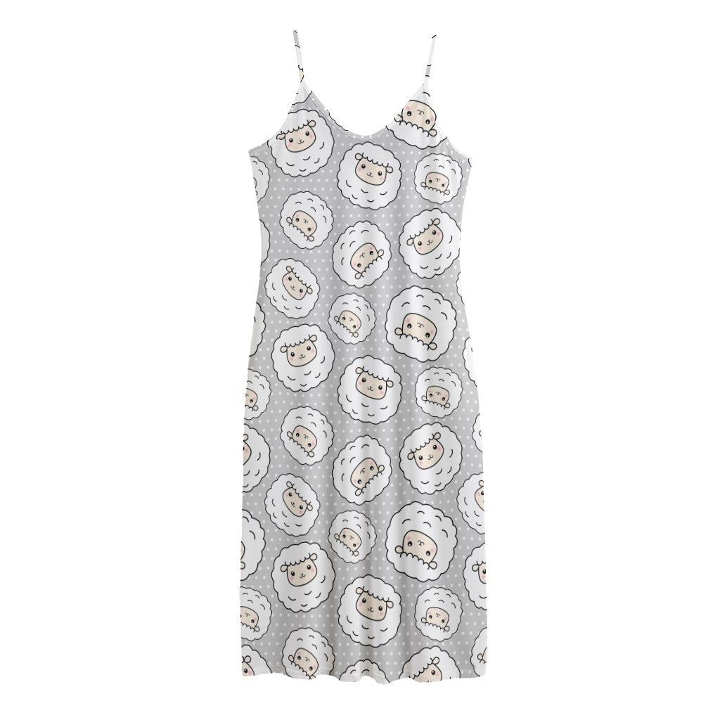 Kawaii Sheep Pattern Print Jersey Midi Cami Dress