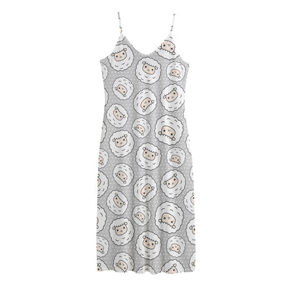 Kawaii Sheep Pattern Print Jersey Midi Cami Dress
