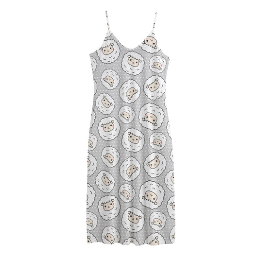 Kawaii Sheep Pattern Print Jersey Midi Cami Dress