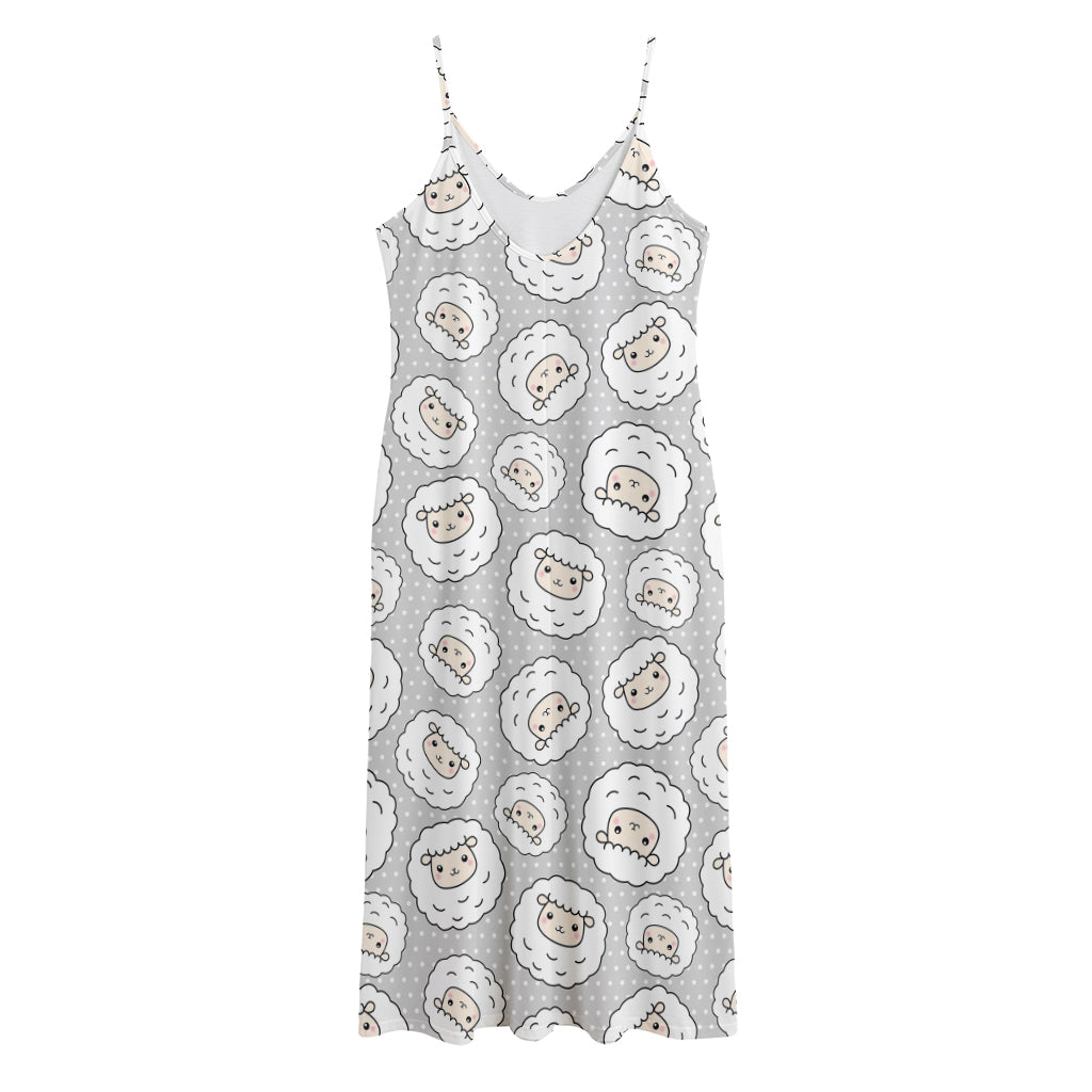 Kawaii Sheep Pattern Print Jersey Midi Cami Dress