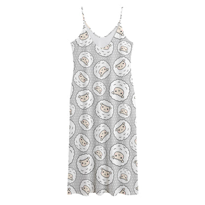 Kawaii Sheep Pattern Print Jersey Midi Cami Dress