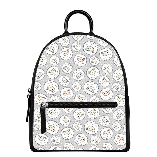 Kawaii Sheep Pattern Print Leather Backpack