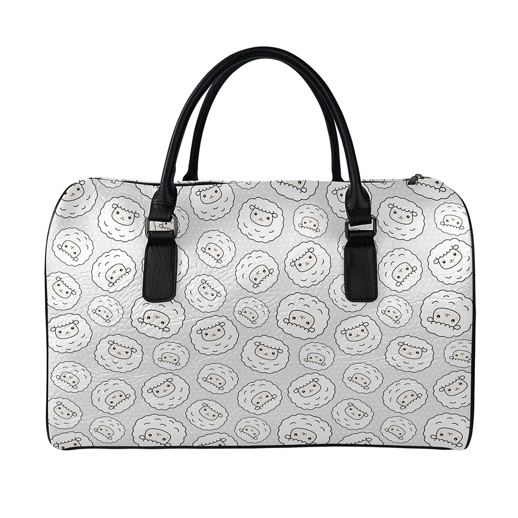 Kawaii Sheep Pattern Print Leather Duffle Bag