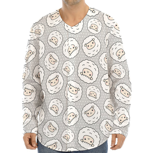 Kawaii Sheep Pattern Print Long Sleeve Baseball Jersey
