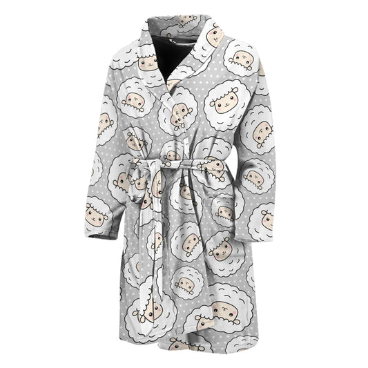 Kawaii Sheep Pattern Print Men's Bathrobe