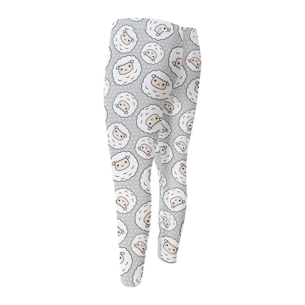 Kawaii Sheep Pattern Print Men's Compression Pants