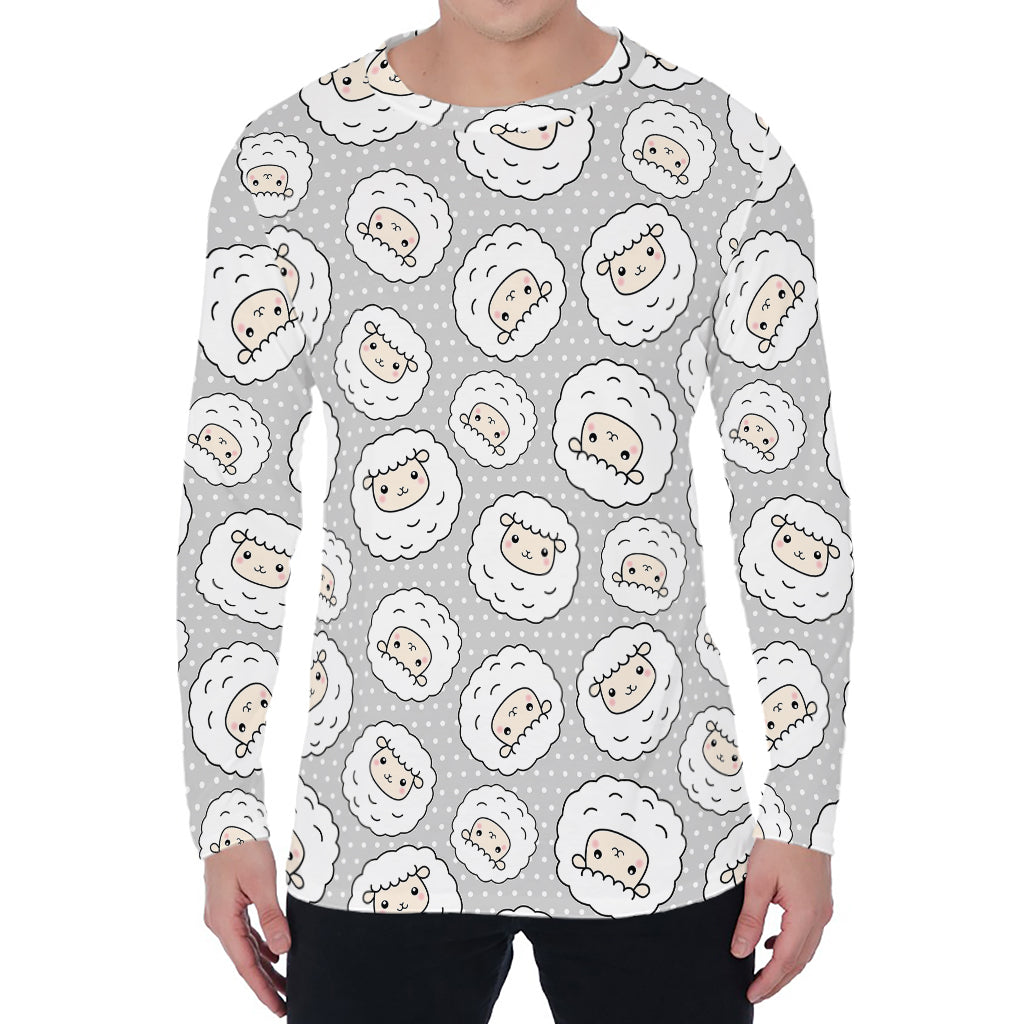 Kawaii Sheep Pattern Print Men's Long Sleeve T-Shirt