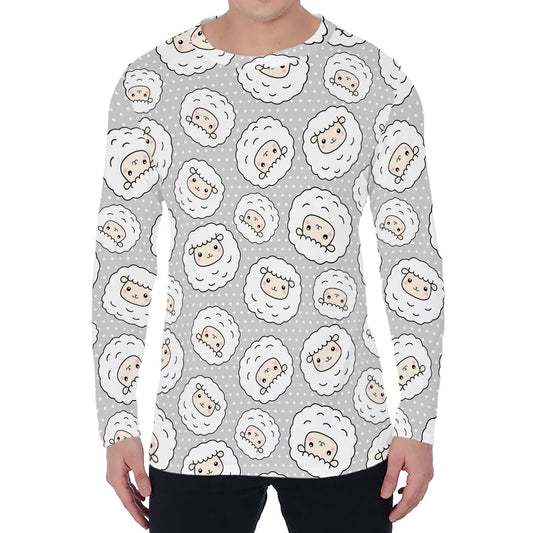Kawaii Sheep Pattern Print Men's Long Sleeve T-Shirt
