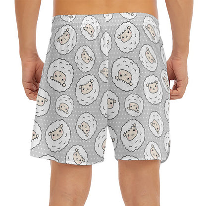 Kawaii Sheep Pattern Print Men's Split Running Shorts