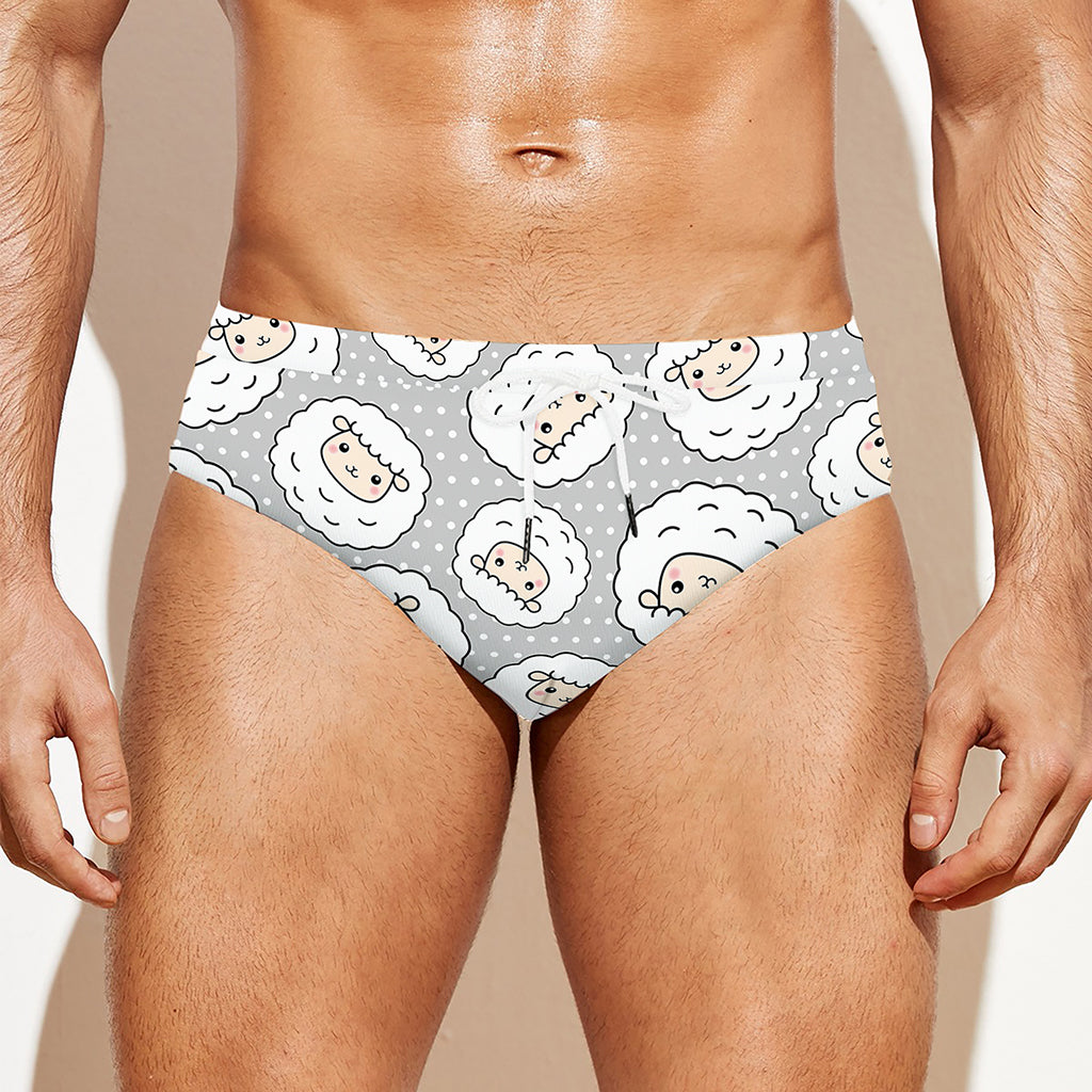 Kawaii Sheep Pattern Print Men's Swim Briefs