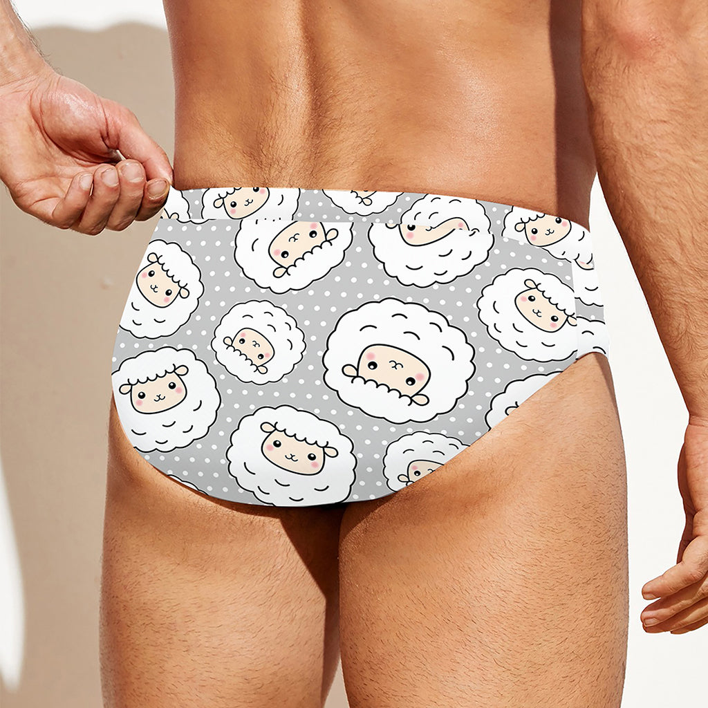 Kawaii Sheep Pattern Print Men's Swim Briefs