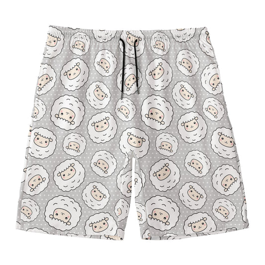 Kawaii Sheep Pattern Print Men's Swim Trunks