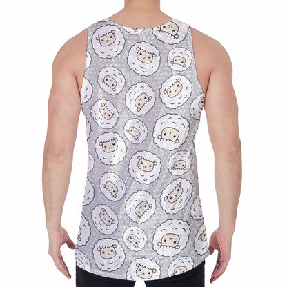 Kawaii Sheep Pattern Print Men's Velvet Tank Top