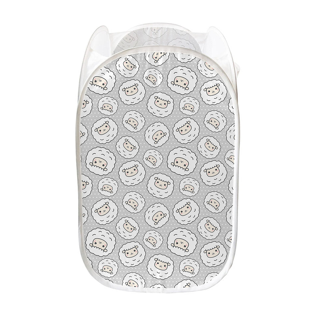 Kawaii Sheep Pattern Print Mesh Laundry Hamper