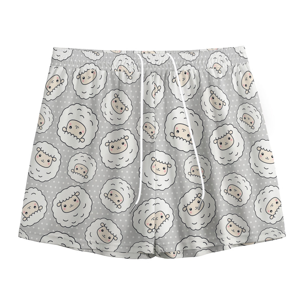 Kawaii Sheep Pattern Print Mesh Shorts