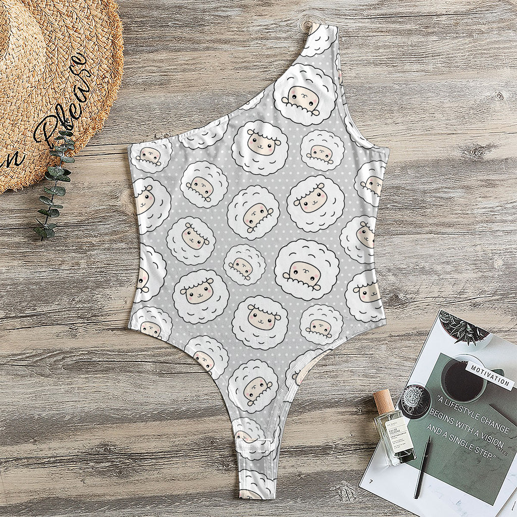 Kawaii Sheep Pattern Print One Shoulder Bodysuit