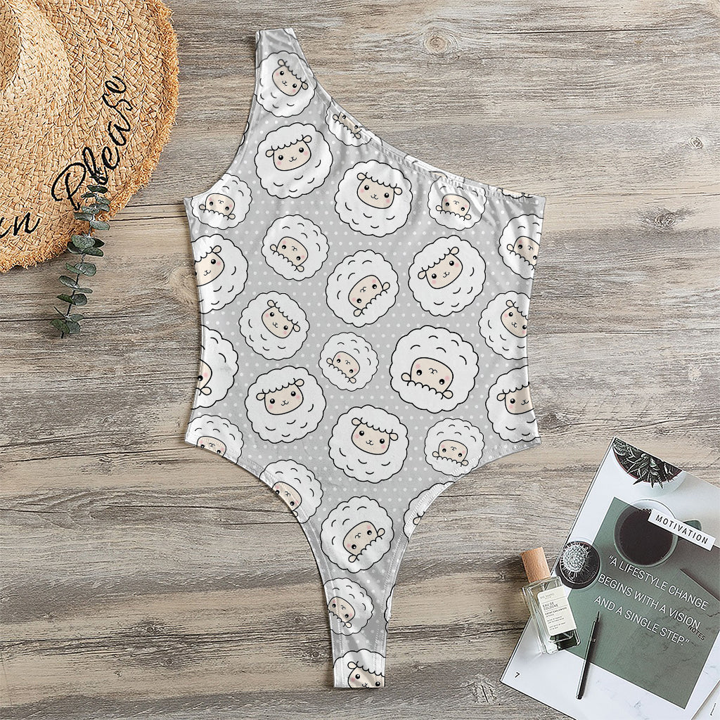 Kawaii Sheep Pattern Print One Shoulder Bodysuit