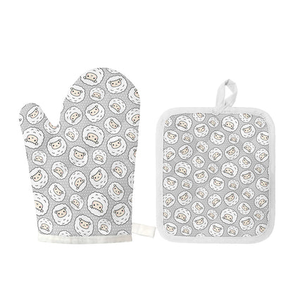 Kawaii Sheep Pattern Print Oven Mitt And Pot Holder Set