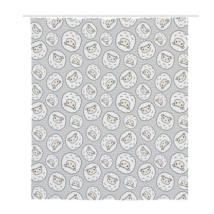 Kawaii Sheep Pattern Print Polyester Shower Curtain