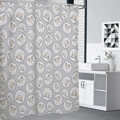 Kawaii Sheep Pattern Print Premium Shower Curtain