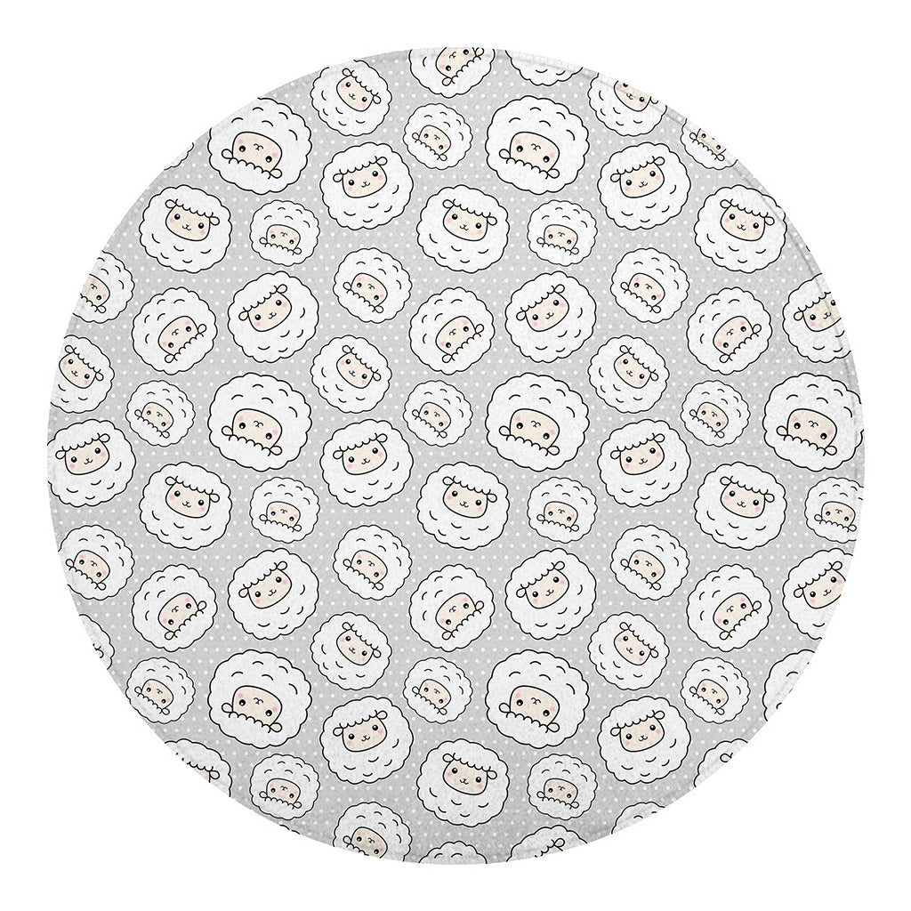 Kawaii Sheep Pattern Print Round Blanket