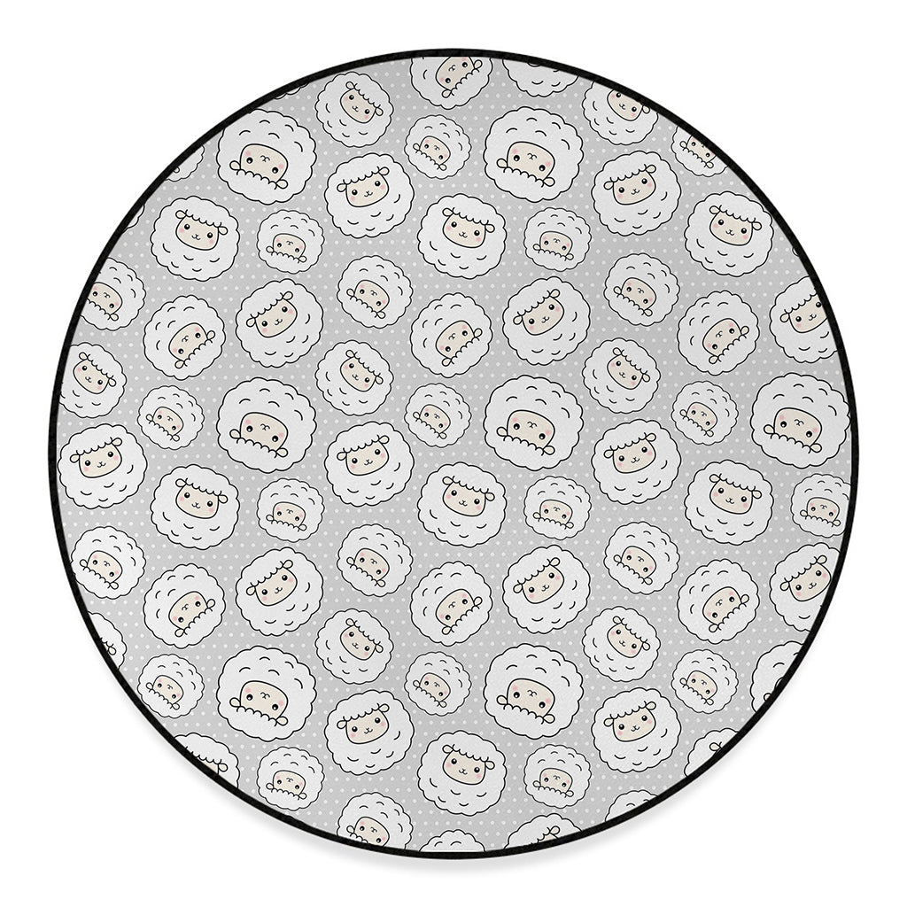 Kawaii Sheep Pattern Print Round Floor Mat