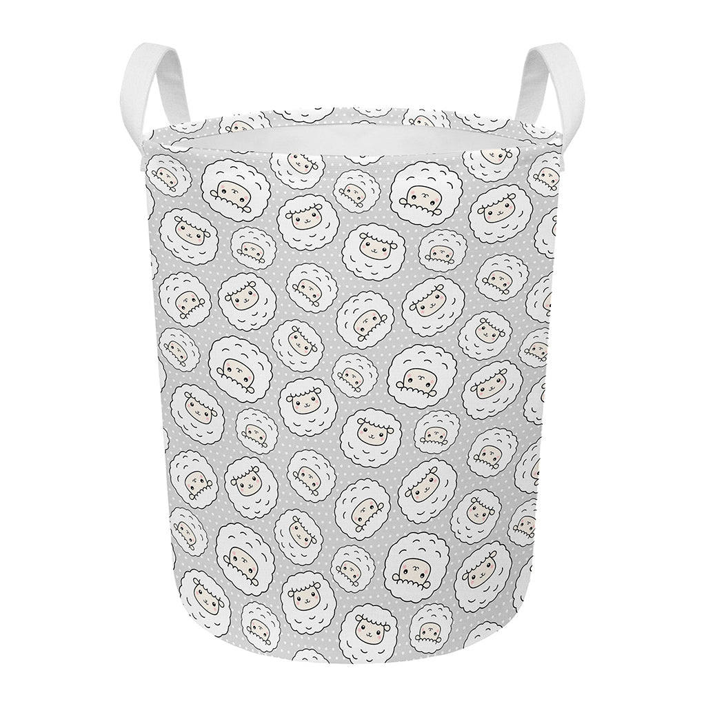 Kawaii Sheep Pattern Print Round Laundry Basket