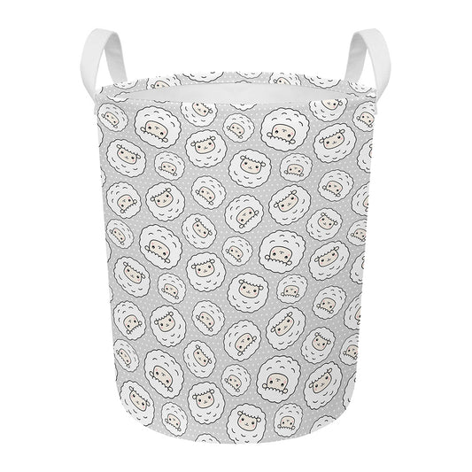Kawaii Sheep Pattern Print Round Laundry Basket