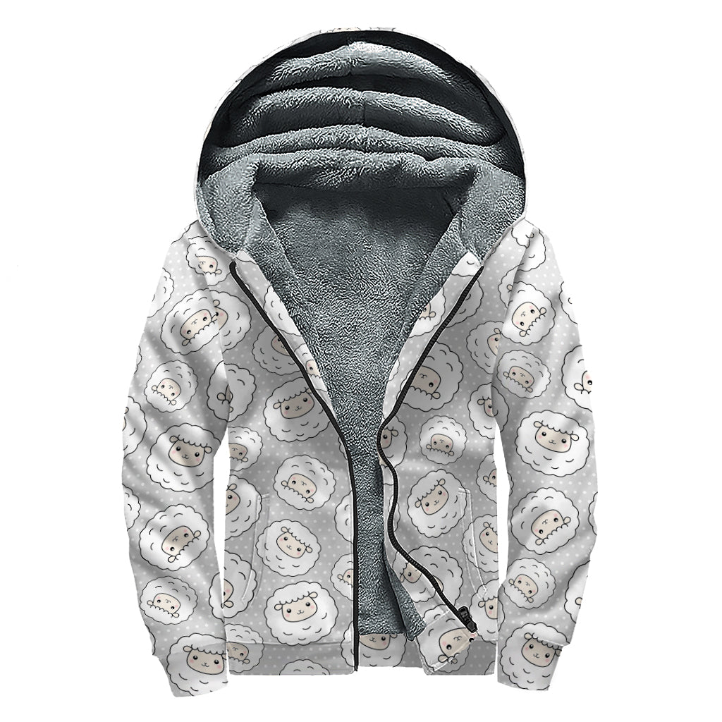 Kawaii Sheep Pattern Print Sherpa Lined Zip Up Hoodie