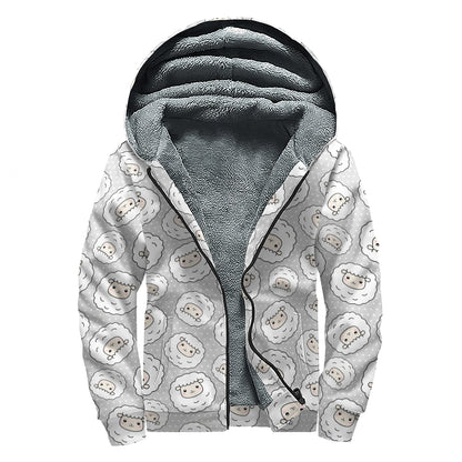 Kawaii Sheep Pattern Print Sherpa Lined Zip Up Hoodie