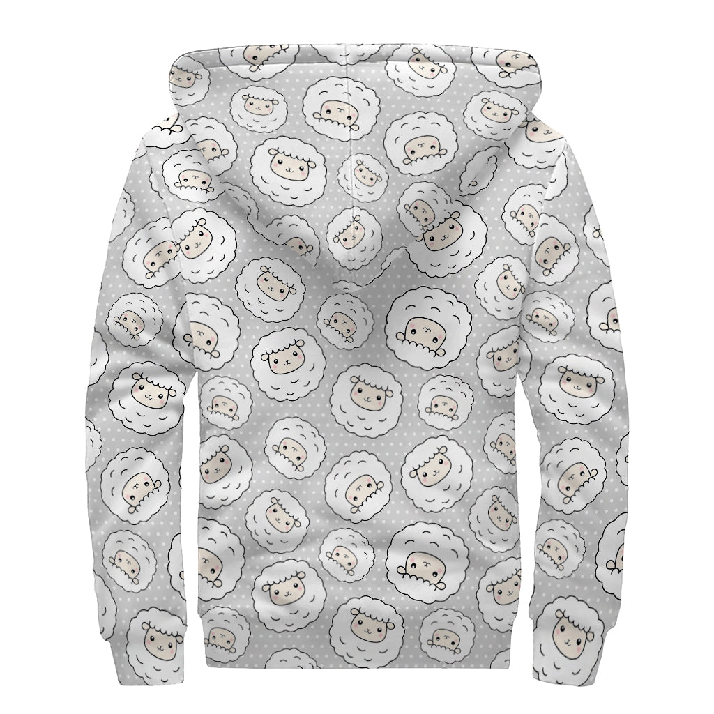 Kawaii Sheep Pattern Print Sherpa Lined Zip Up Hoodie